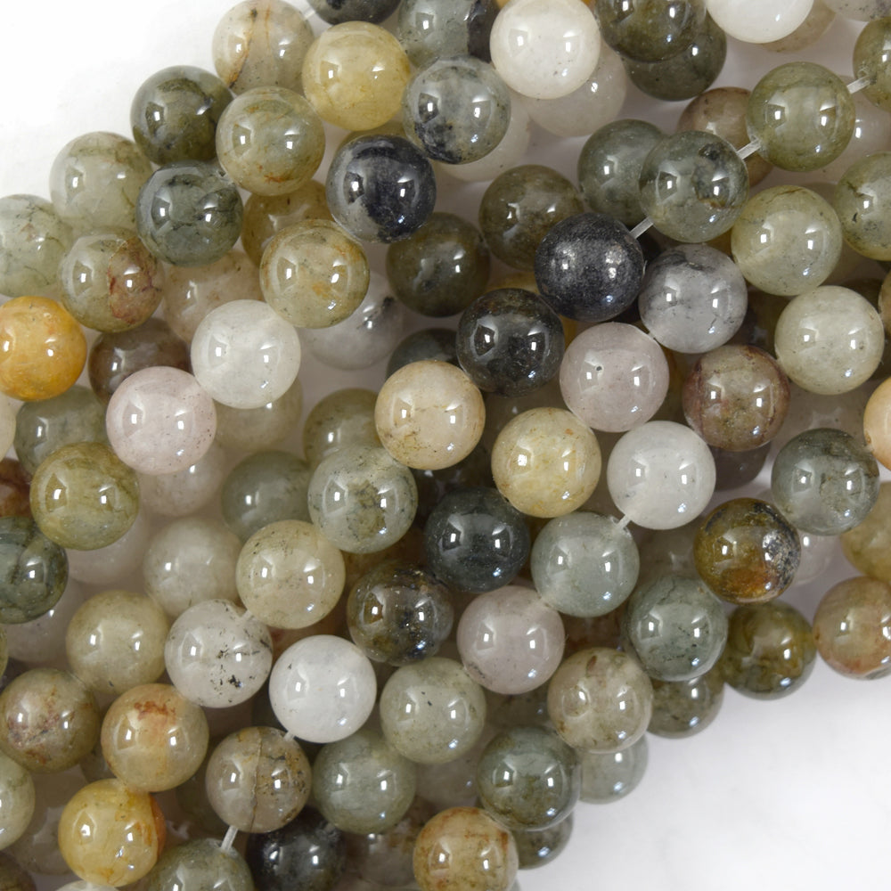 Natural Multicolor Green Phantom Quartz Round Beads 15" Strand 6mm 8mm 10mm S1