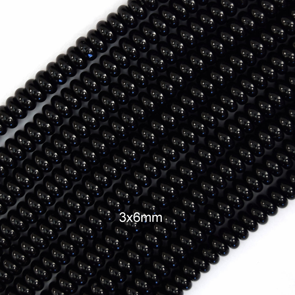 AA Black Onyx Rondelle Button Beads Gemstone 15" Strand 4mm 6mm 8mm 10mm 12mm - Eagle Beadz