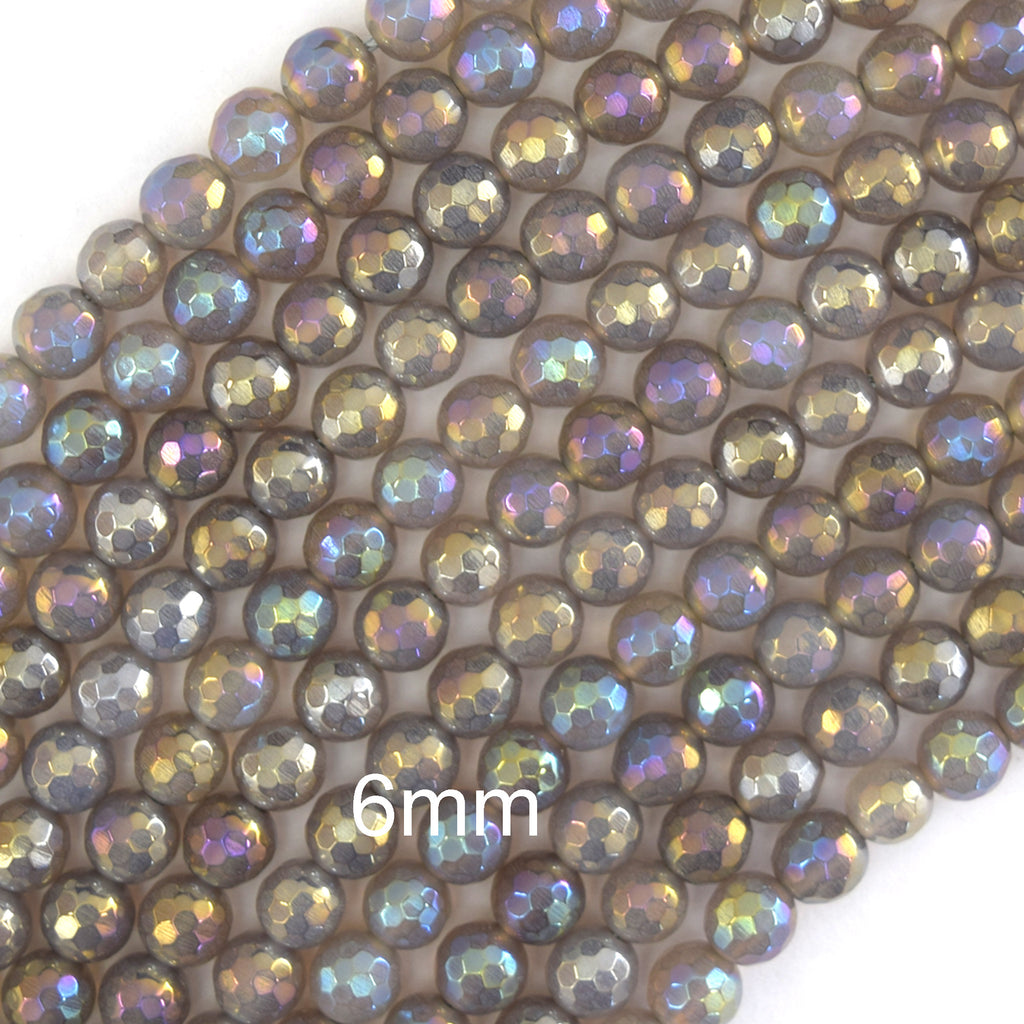 Mystic Titanium Faceted Gray Agate Round Beads 15" Strand 6mm 8mm 10mm