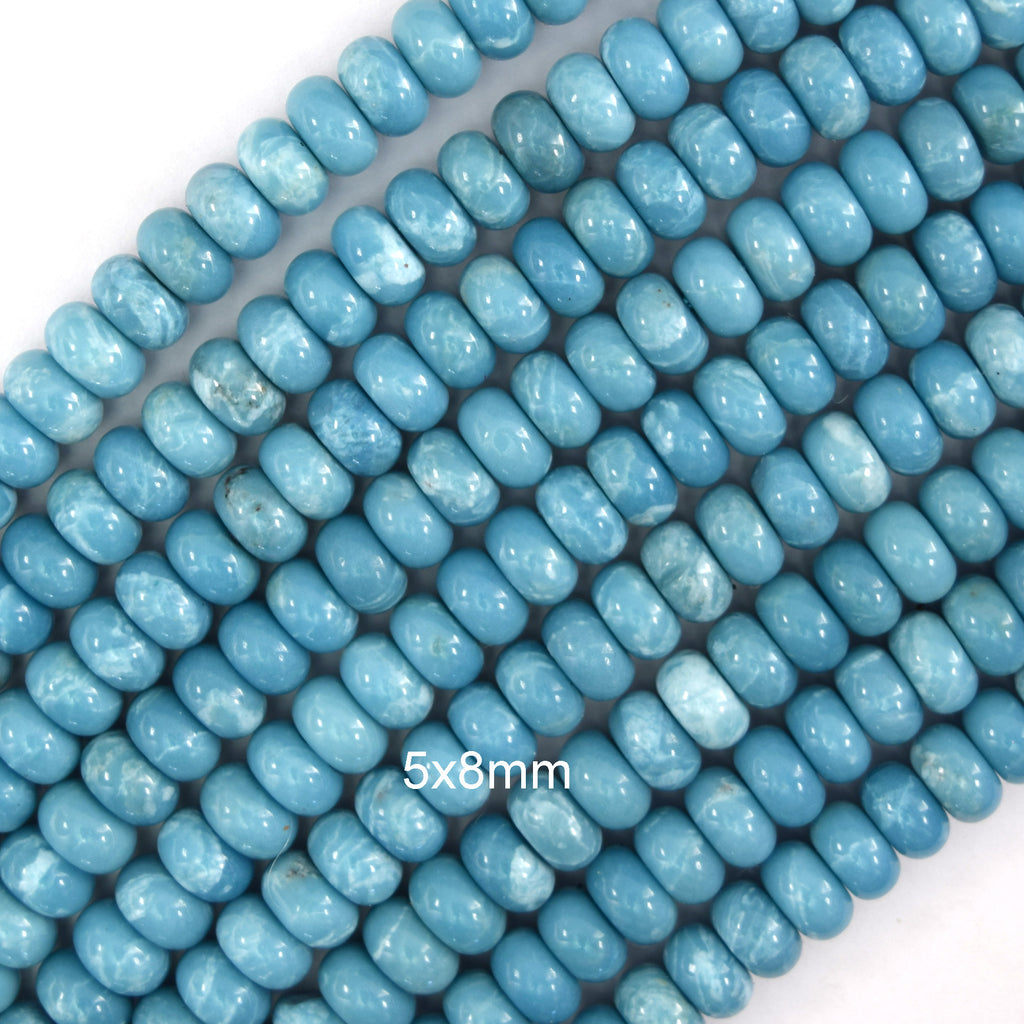 Blue Larimar Quartz Rondelle Button Beads Gemstone 15" Strand 4mm 6mm 8mm 10mm