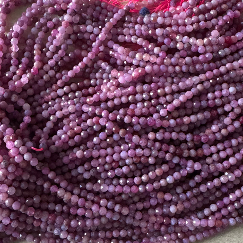 Natural Genuine Faceted Pink Red Ruby Round Beads 15.5