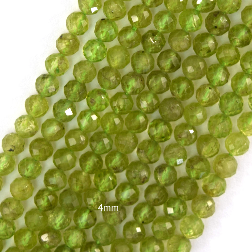 Natural Faceted Green Peridot Round Beads 15.5" Strand 3mm 4mm