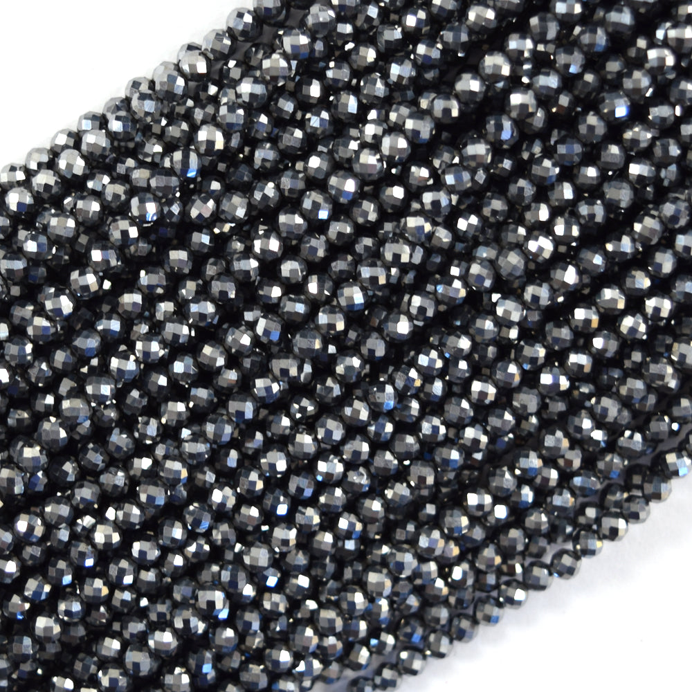 Faceted Silver Terahertz Round Beads Gemstone 15.5