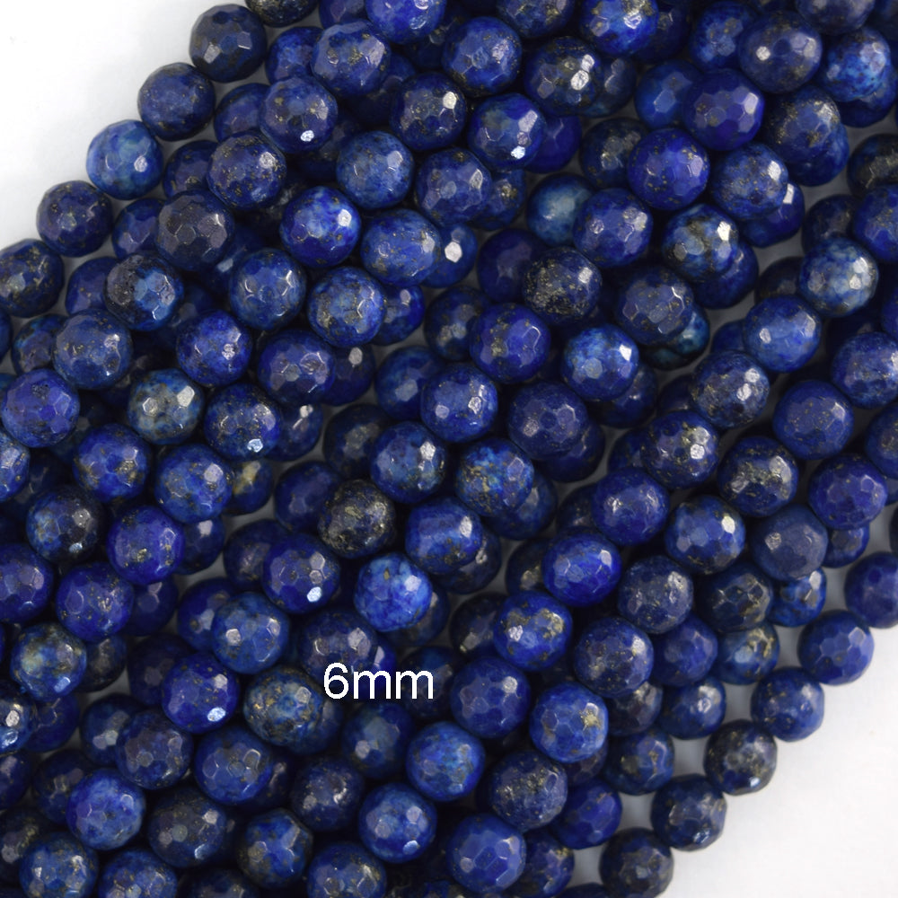 Faceted Blue Lapis Lazuli Round Beads 15" Strand 2mm 3mm 4mm 6mm 8mm 10mm