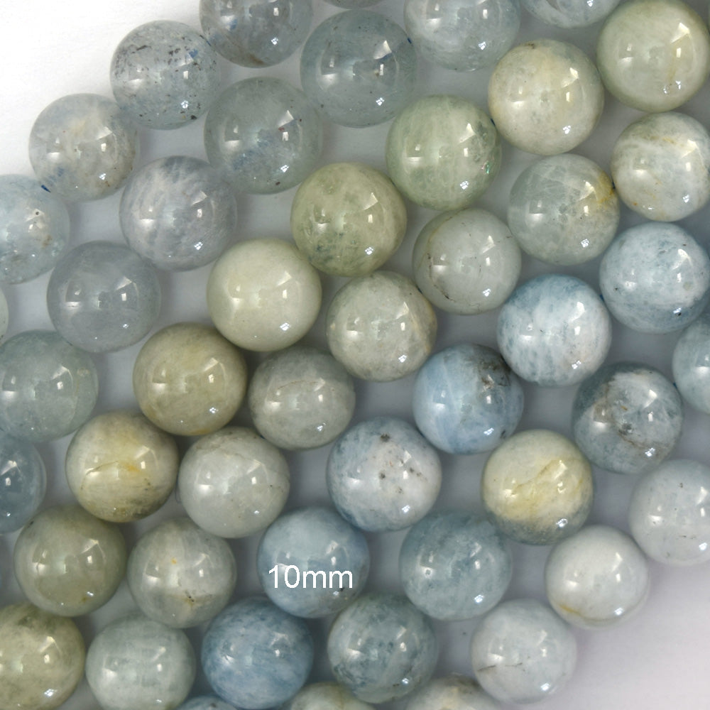 Natural Blue Aquamarine Round Beads Gemstone 15