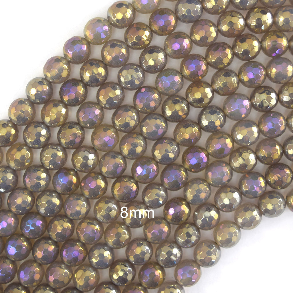 Mystic Titanium Faceted Gray Agate Round Beads 15" Strand 6mm 8mm 10mm