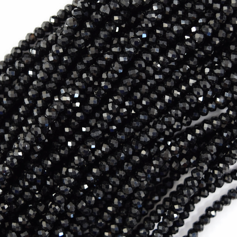 AA Faceted Black Onyx Rondelle Button Beads Gemstone 15