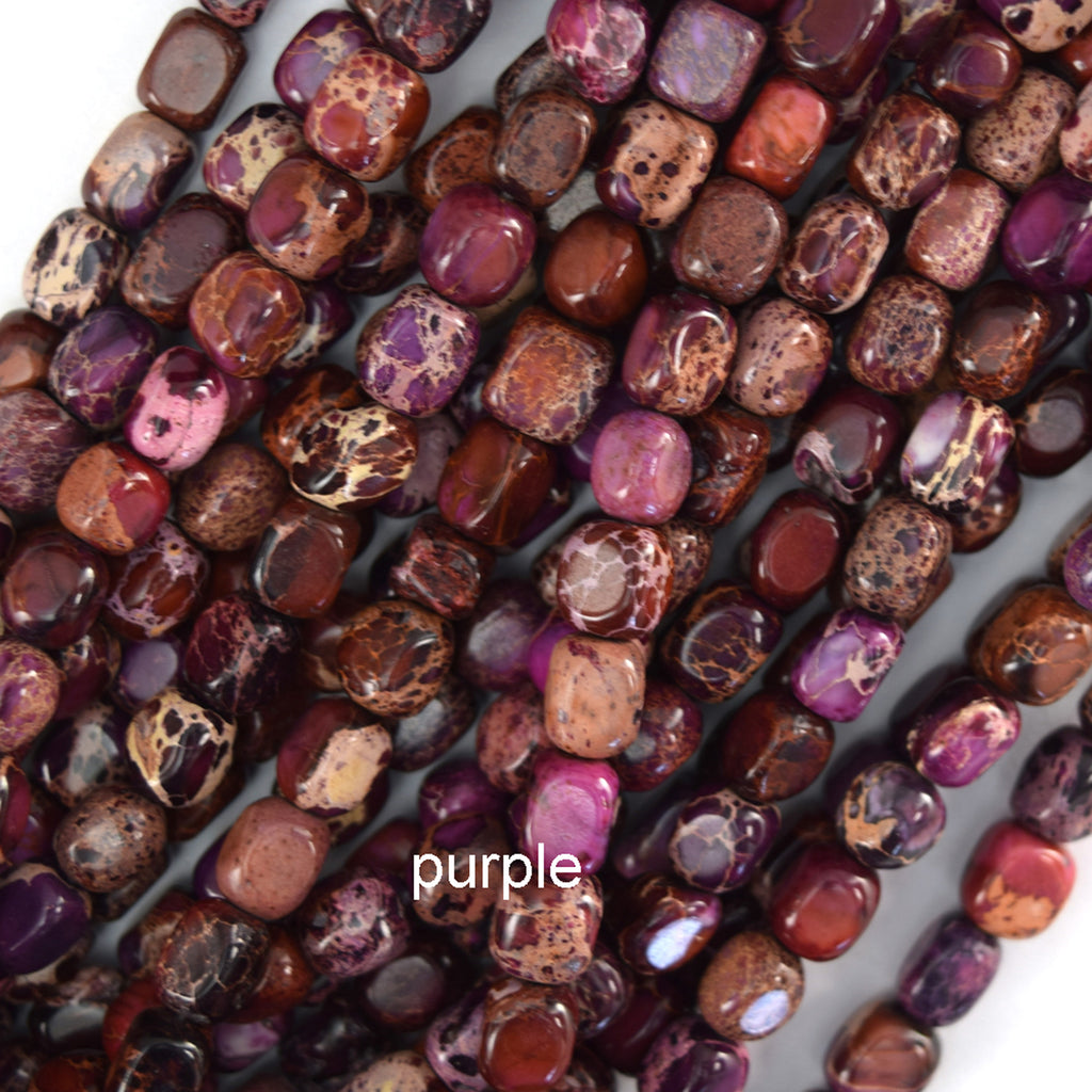 5x7mm Sea Sediment Jasper Pebble Nugget Beads 15" Strand Blue Red Green Purple