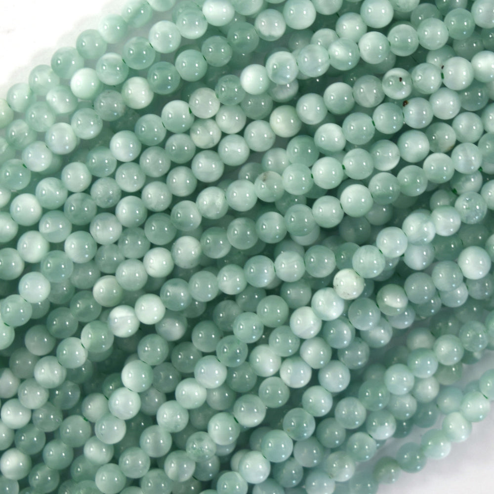 AA Natural Green Moonstone Round Beads 15.5" 4mm 6mm 8mm 10mm 12mm with eye