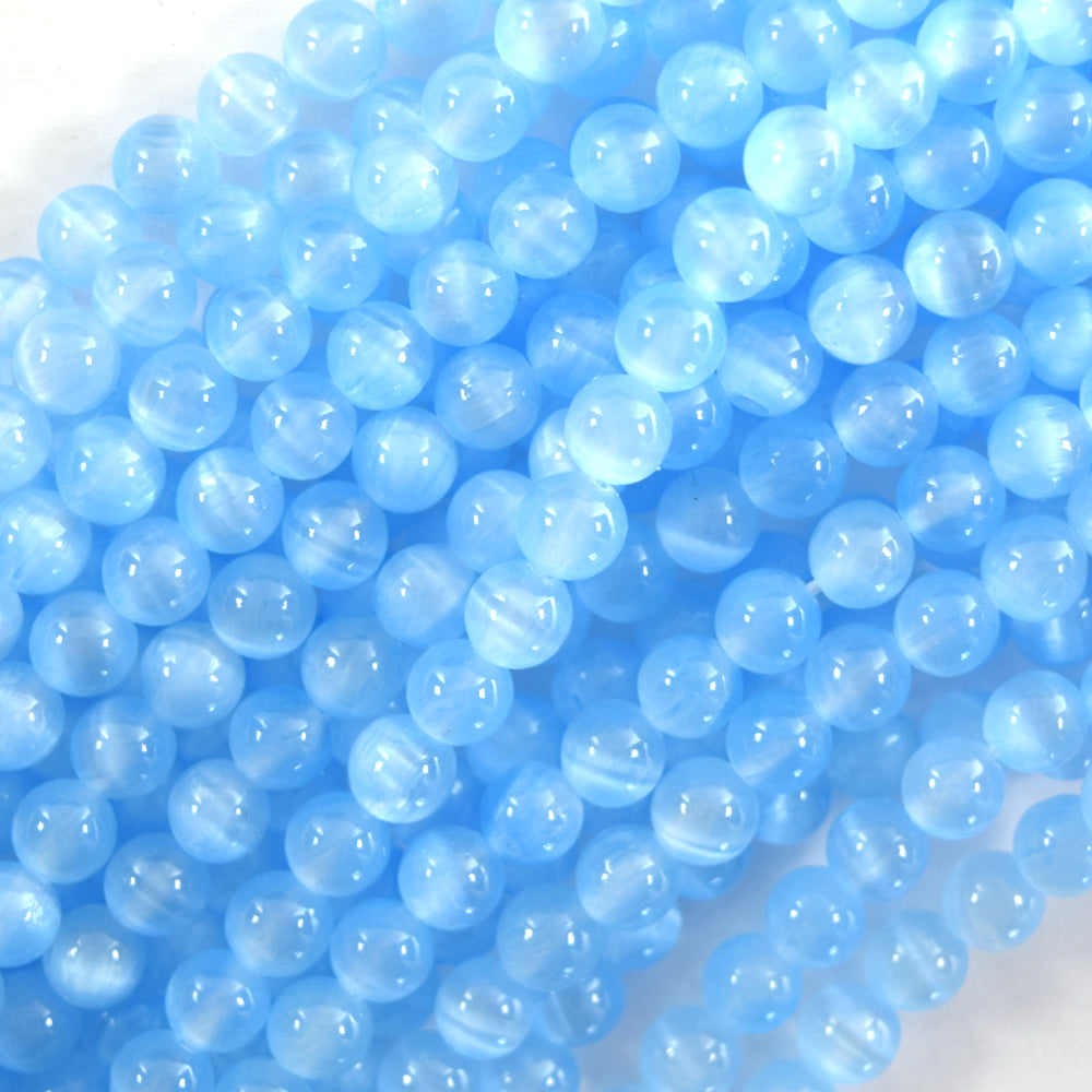Genuine Blue Selenite Round Beads Gemstone 15.5