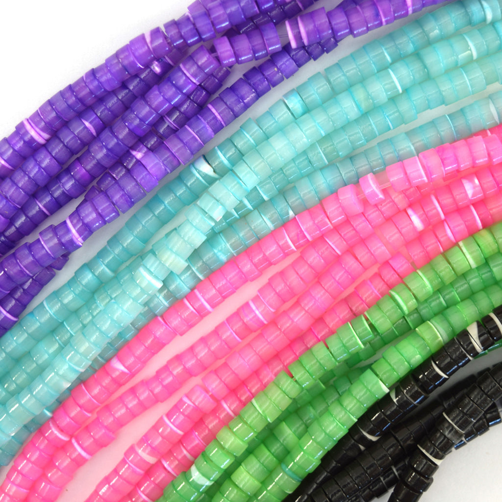 2x4mm Mother Of Pearl Mop Heishi Disc Beads 15.5" Blue Green Pink Purple 4mm