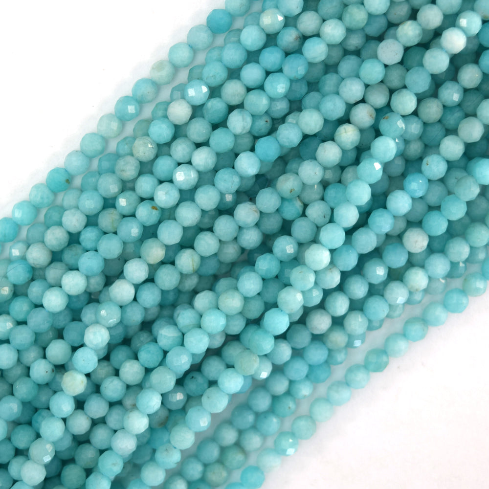 Natural Faceted African Green Amazonite Round Beads 15.5" Strand 3mm 4mm