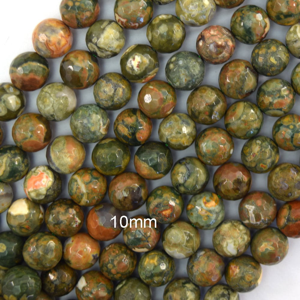 Natural Faceted Rainforest Green Rhyolite Round Beads 15" 4mm 6mm 8mm 10mm