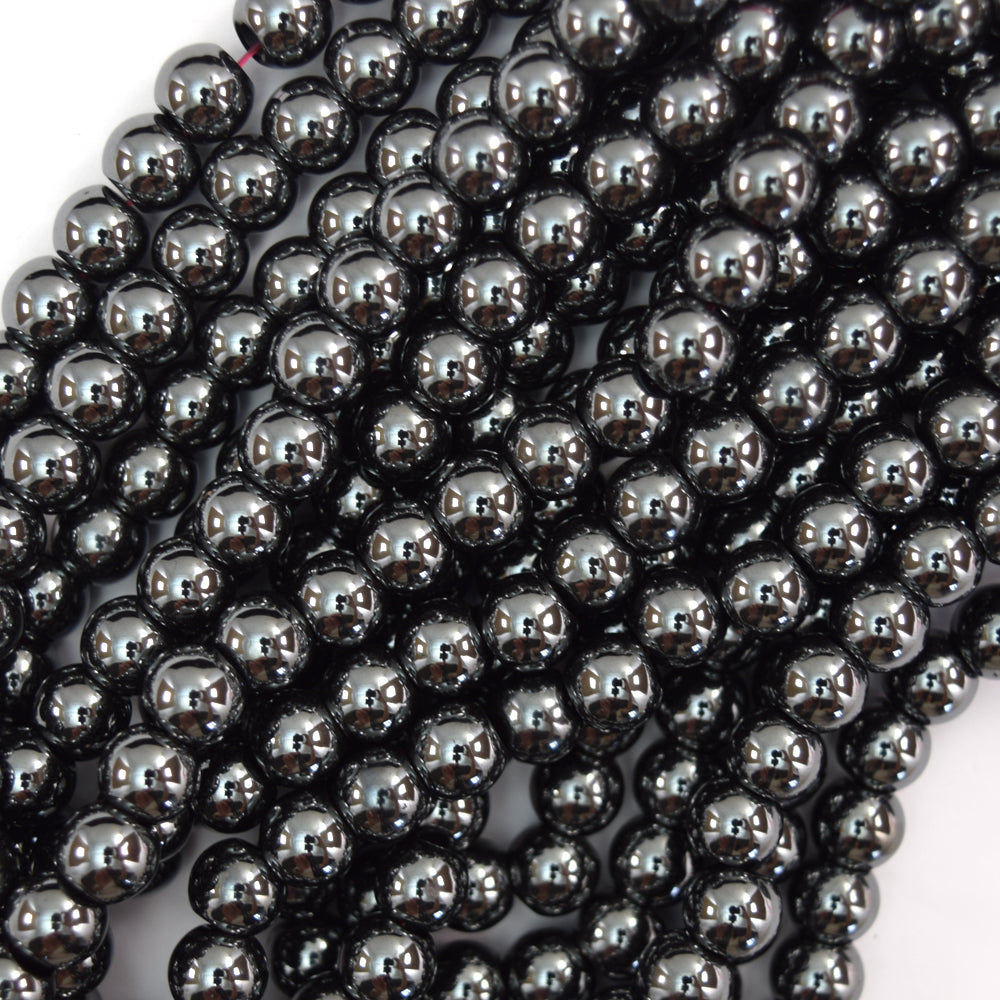 2.5mm Large Hole Natural Hematite Round Beads 15.5" Strand 6mm 8mm