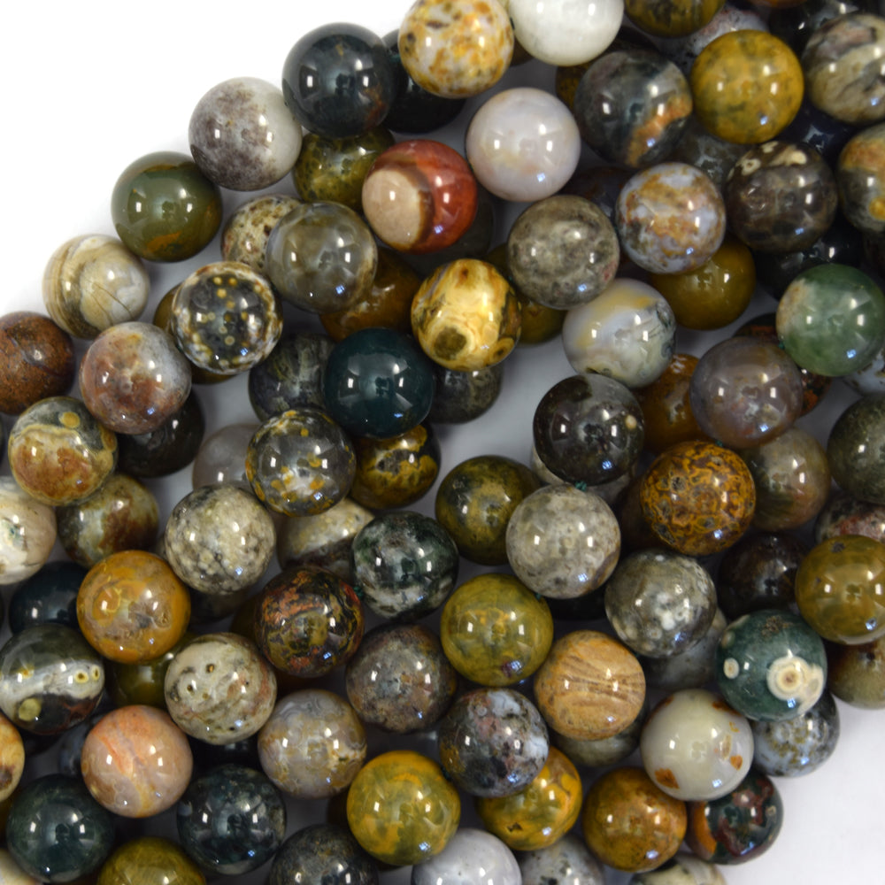 Natural Ocean Jasper Round Beads Gemstone 15" Strand 6mm 8mm 10mm S3