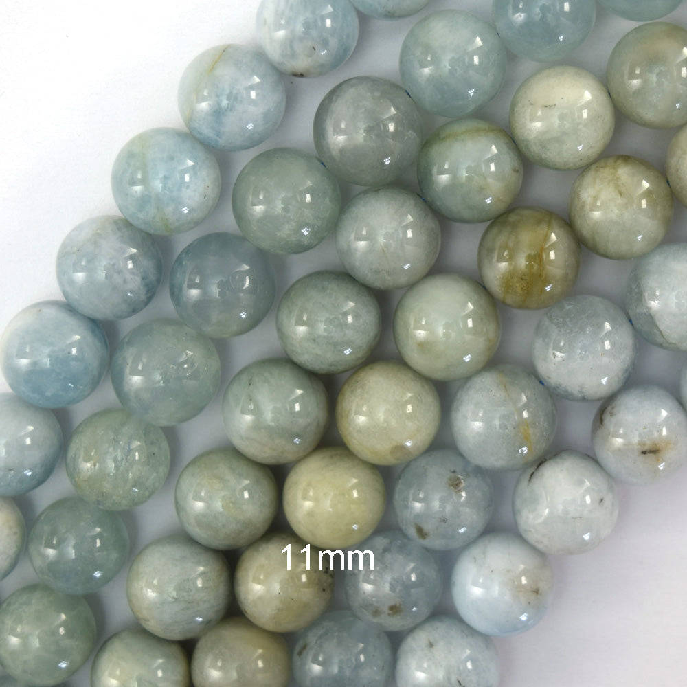 Natural Blue Aquamarine Round Beads Gemstone 15" Strand 10mm 11mm