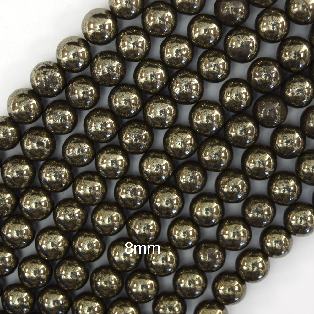 Natural Pyrite Round Beads Gemstone 15" Strand 6mm 8mm 10mm