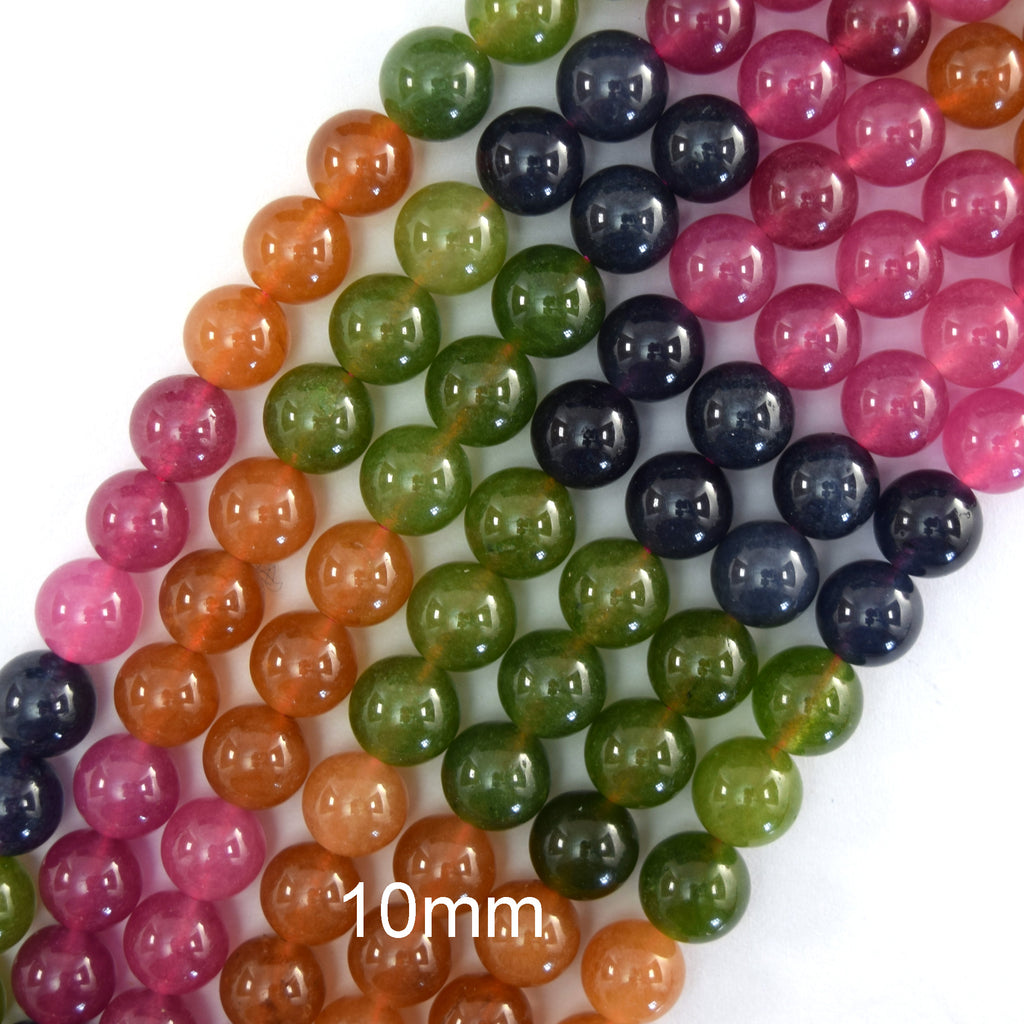 Colored Tourmaline Quartz Round Beads Gemstone 15" Strand 6mm 8mm 10mm S2