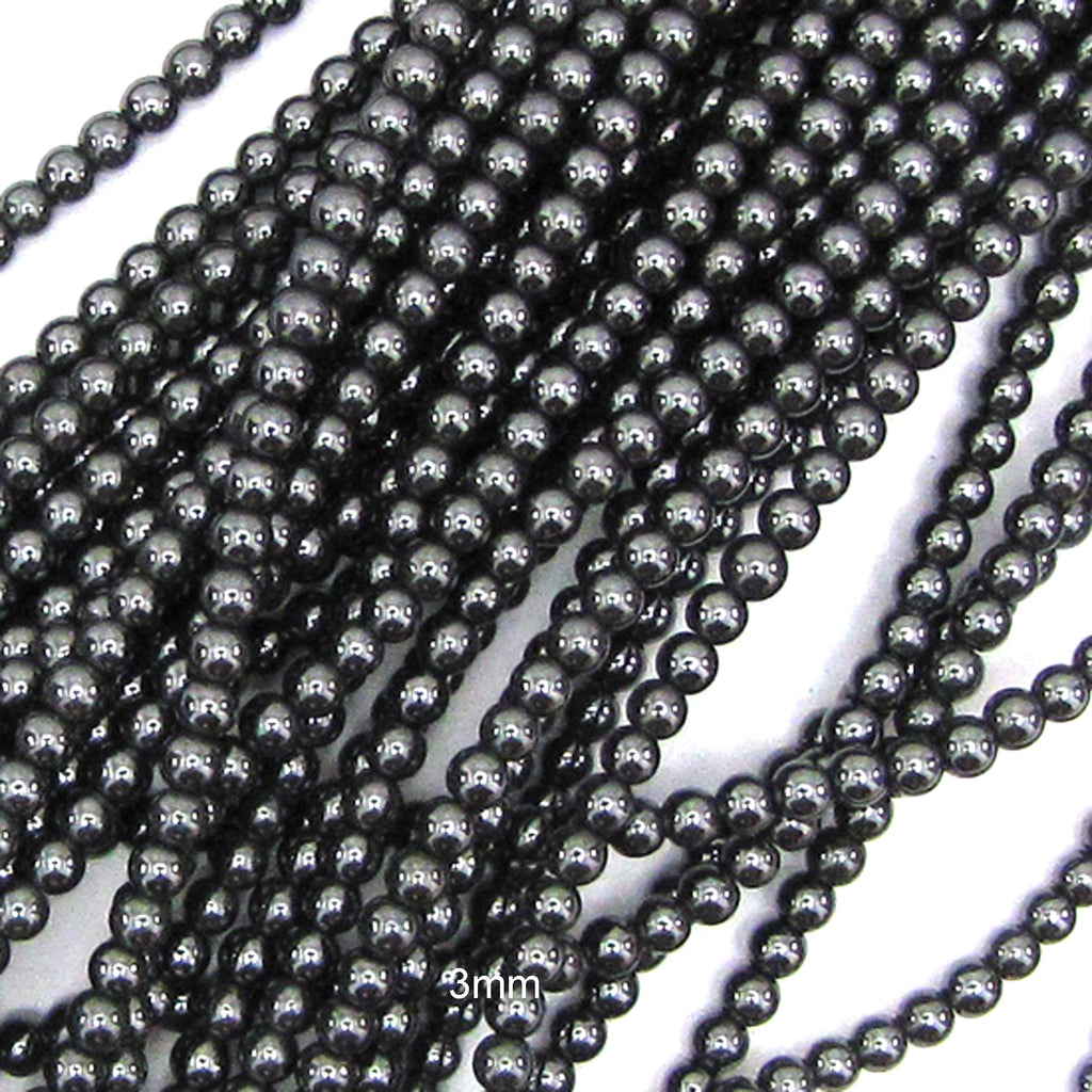 Natural Black Hematite Round Beads 15" Strand 2mm 3mm 4mm 6mm 8mm 10mm 12mm