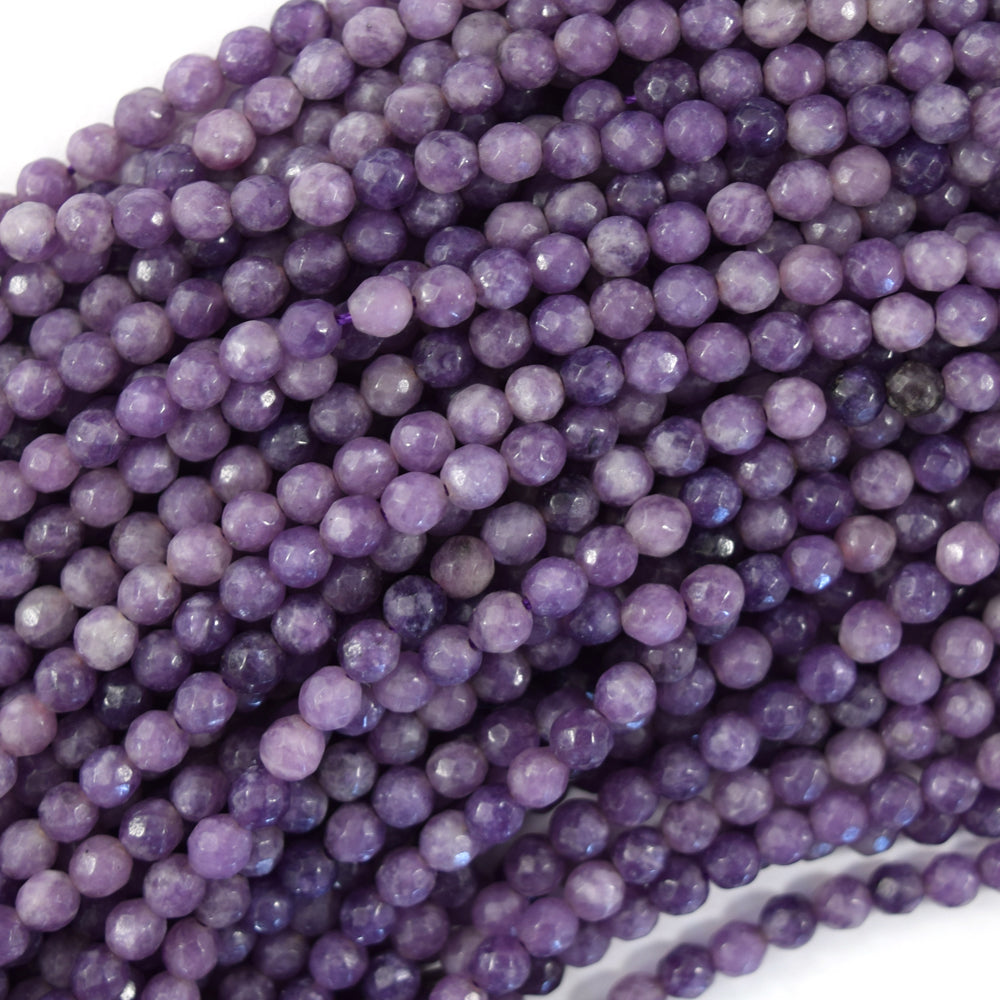 Natural Faceted Purple Lepidolite Round Beads Gemstone 15