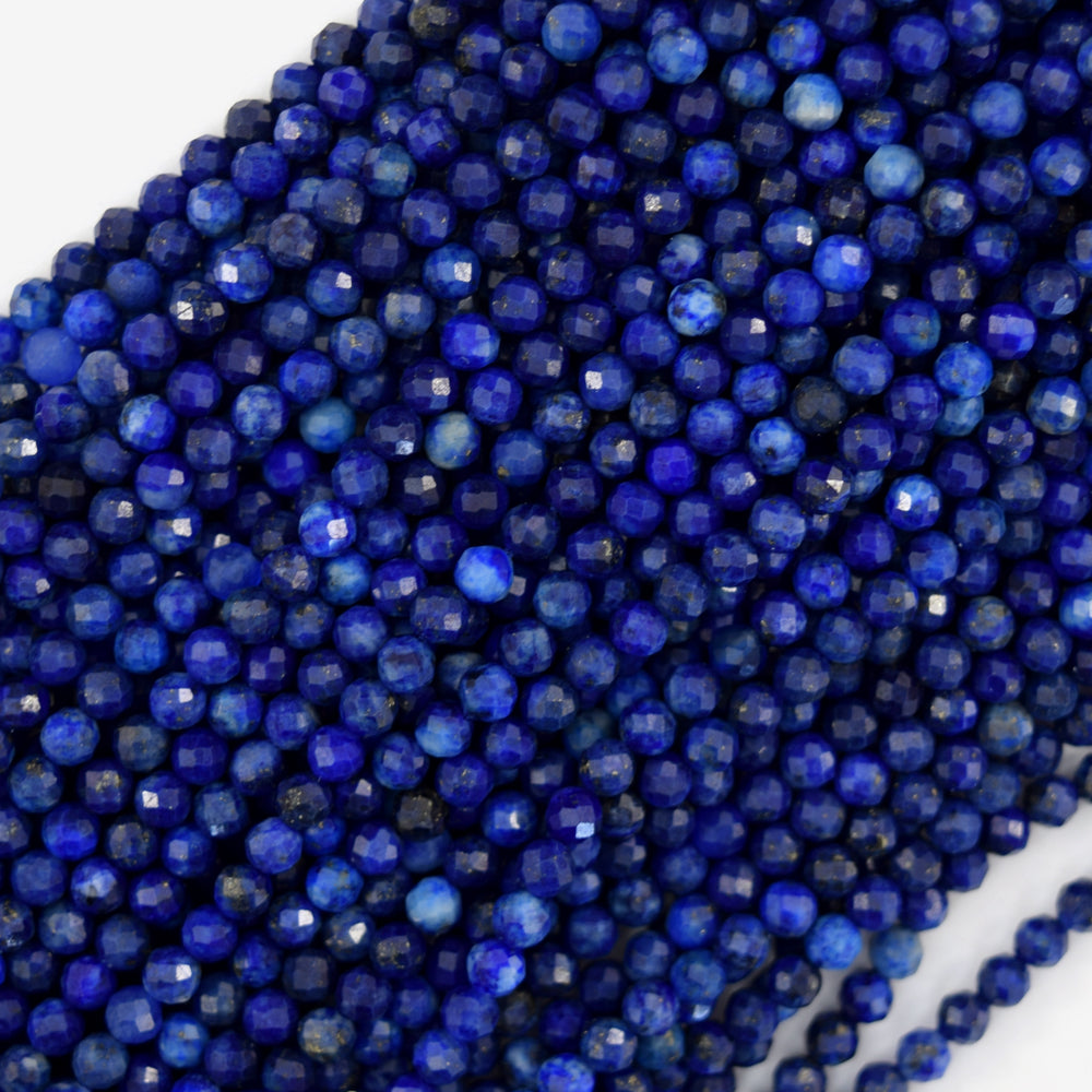 Natural Faceted Blue Lapis Lazuli Round Beads Gemstone 15