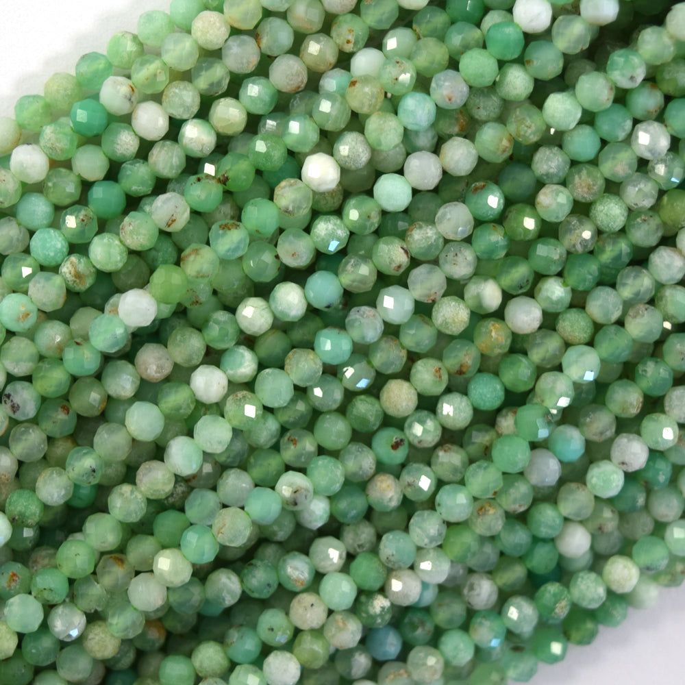 Natural Faceted Australian Green Chrysoprase Round Beads 15.5