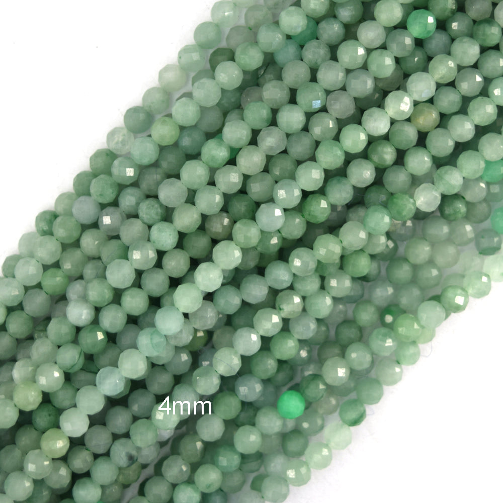 Natural Micro Faceted green Burma Jadeite Jade Round Beads 15.5" Strand 3mm 4mm