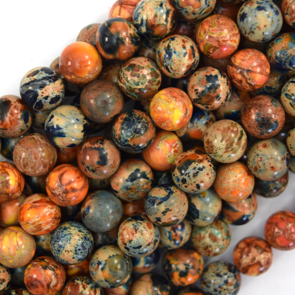 Galaxy Blue Orange Sea Sediment Imperial Jasper Round Beads 15" 6mm 8mm 10mm