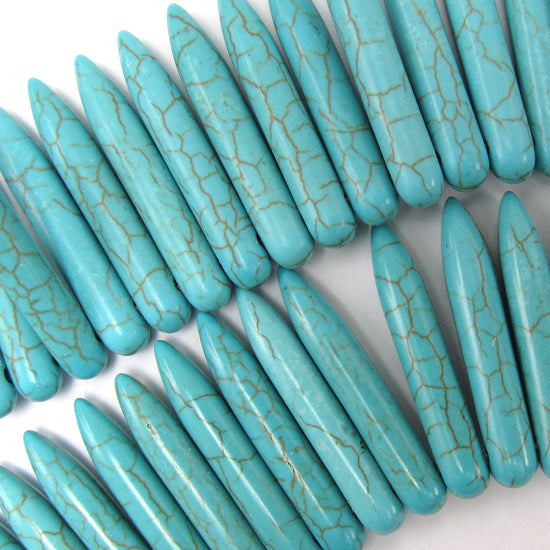 Blue Turquoise Stick Needle Spike Beads Gemstone 15.5" Strand 20mm 25mm 30mm