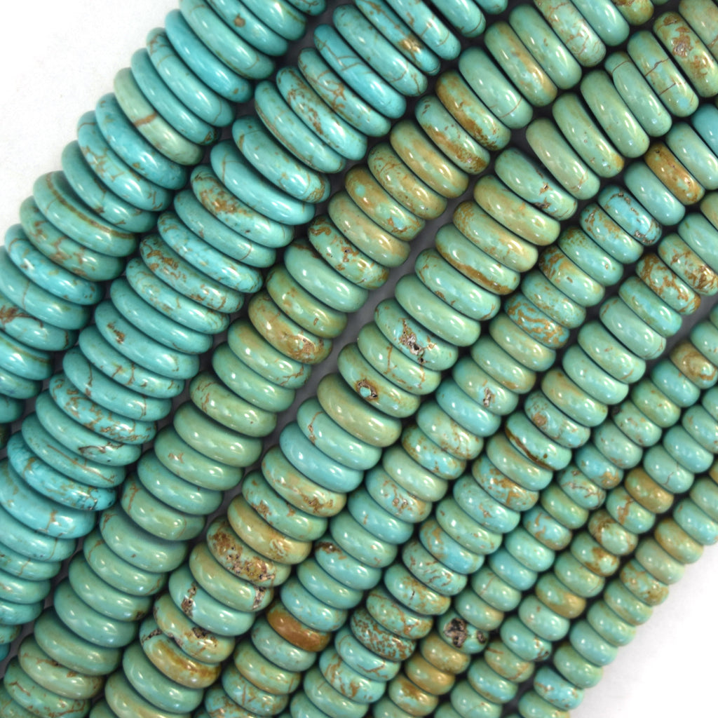 Greenish Blue Turquoise Rondelle Button Beads 15" Strand 6mm 8mm 10mm 12mm - Eagle Beadz