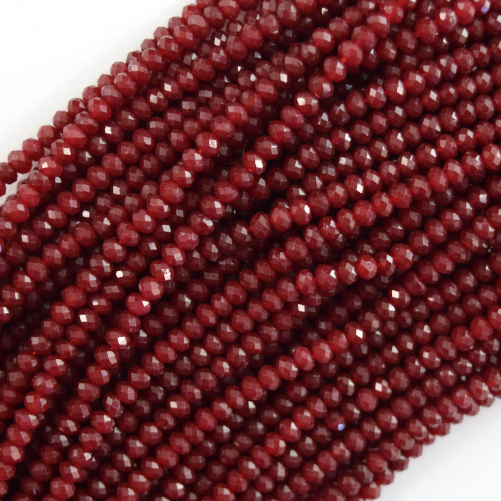 Faceted Ruby Red Jade Rondelle Button Beads 15" Strand 3mm 4mm 6mm 8mm 10mm