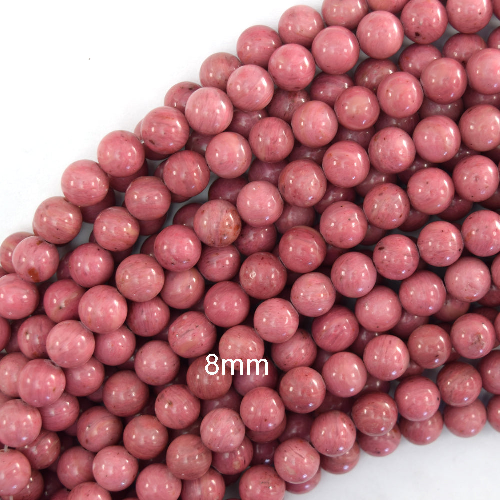 AA Natural Pink Rhodonite Round Beads Gemstone 15" Strand 6mm 8mm 10mm