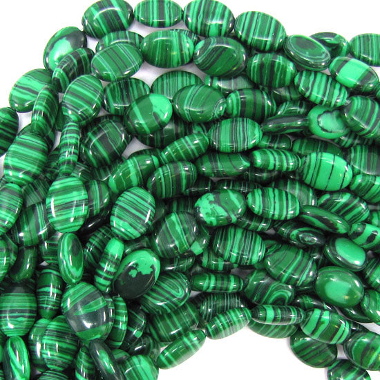 Synthetic Green Malachite Flat Oval Beads 15.5