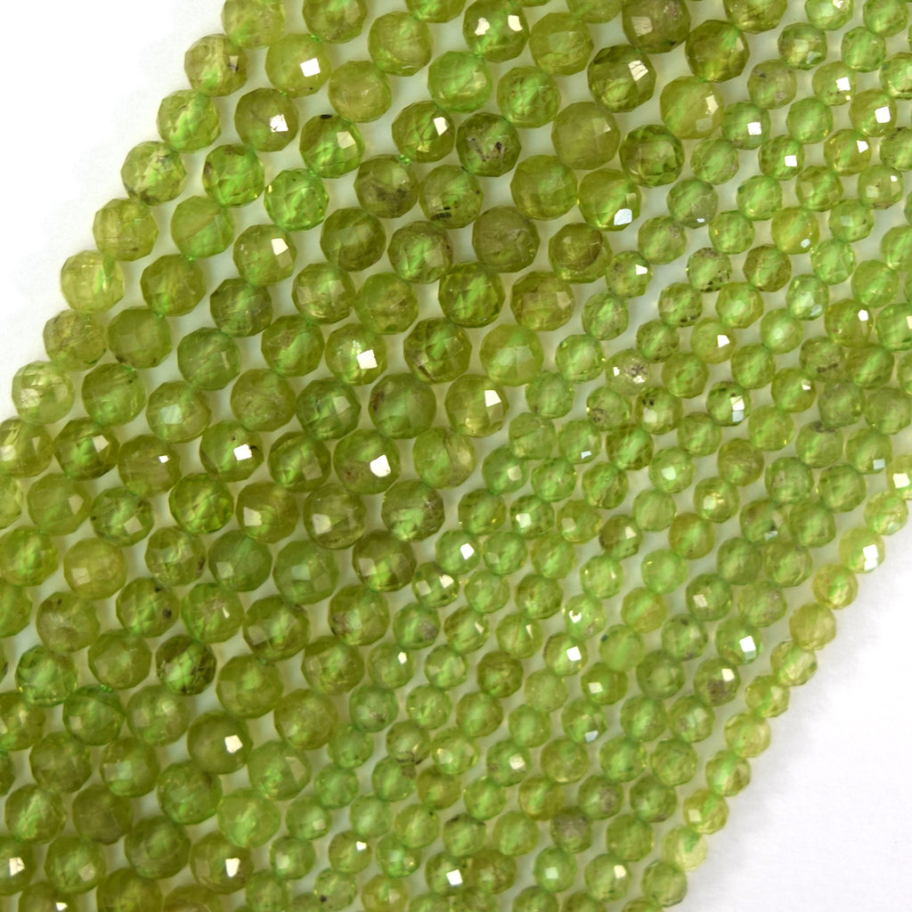 Natural Faceted Green Peridot Round Beads 15.5" Strand 3mm 4mm