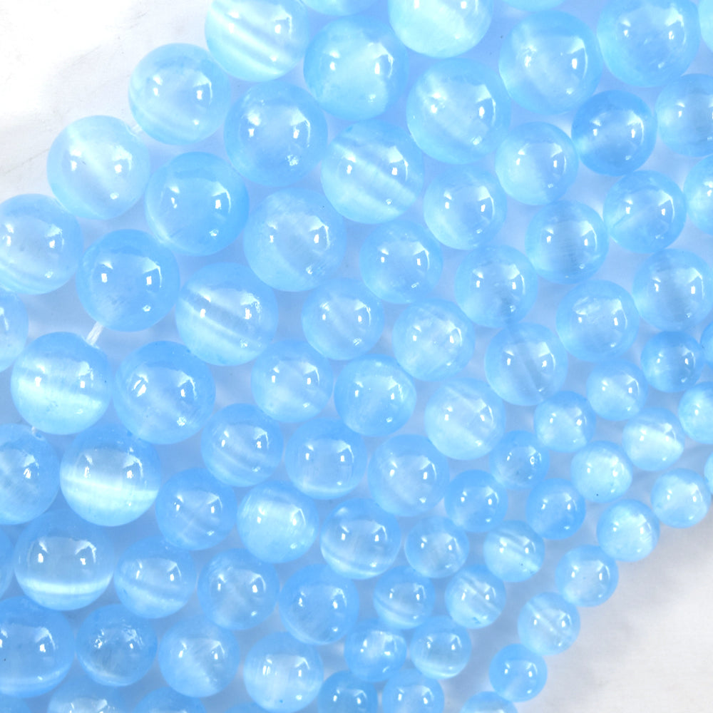Genuine Blue Selenite Round Beads Gemstone 15.5" Strand 6mm 8mm 10mm