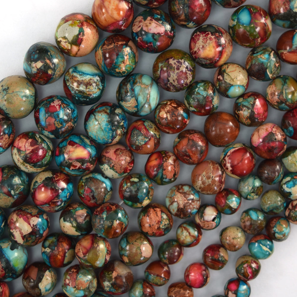 Galaxy Multicolor Sea Sediment Imperial Jasper Round Beads 15" 6mm 8mm 10mm