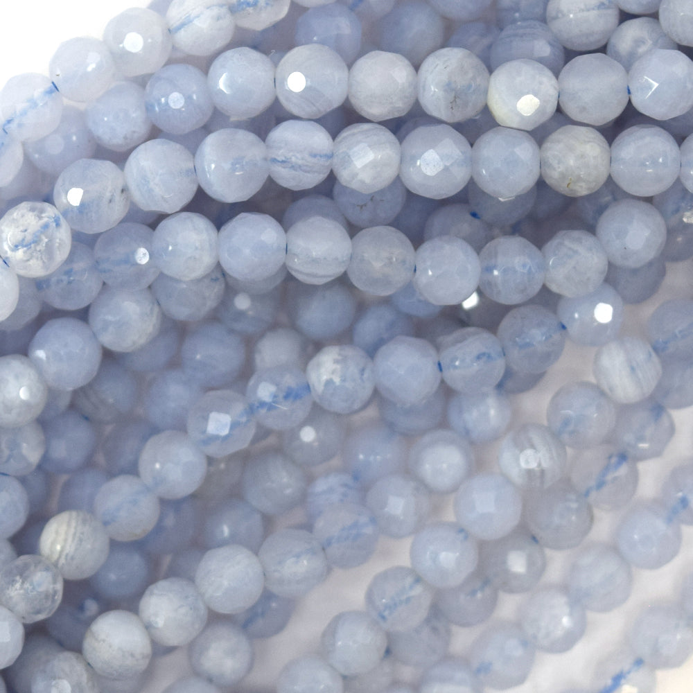 Natural Faceted Blue Lace Agate Round Beads 15.5" Strand 3mm 4mm