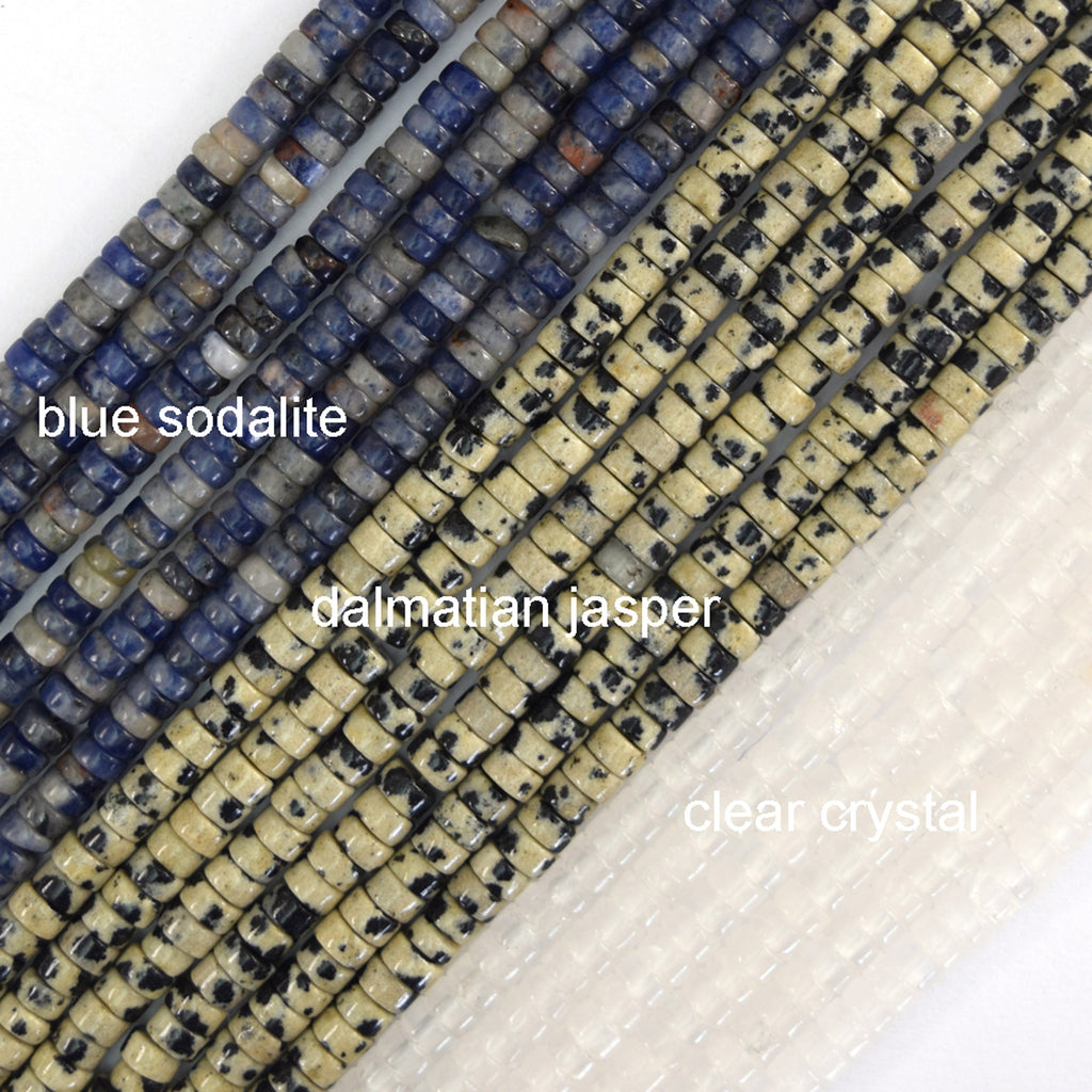 2x4mm Natural Various Gemstones Heishi Disc Beads 15" Strand 4mm