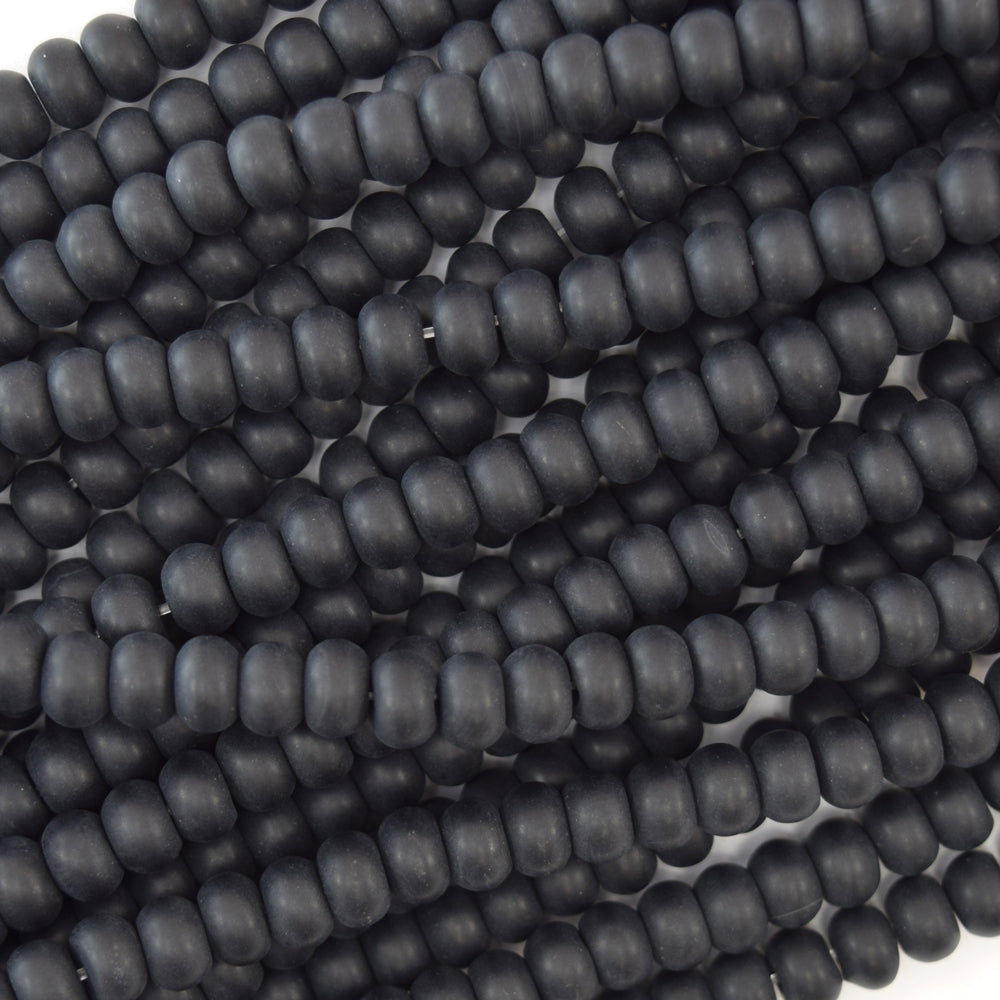 Matte Black Onyx Rondelle Button Beads Gemstone 15.5