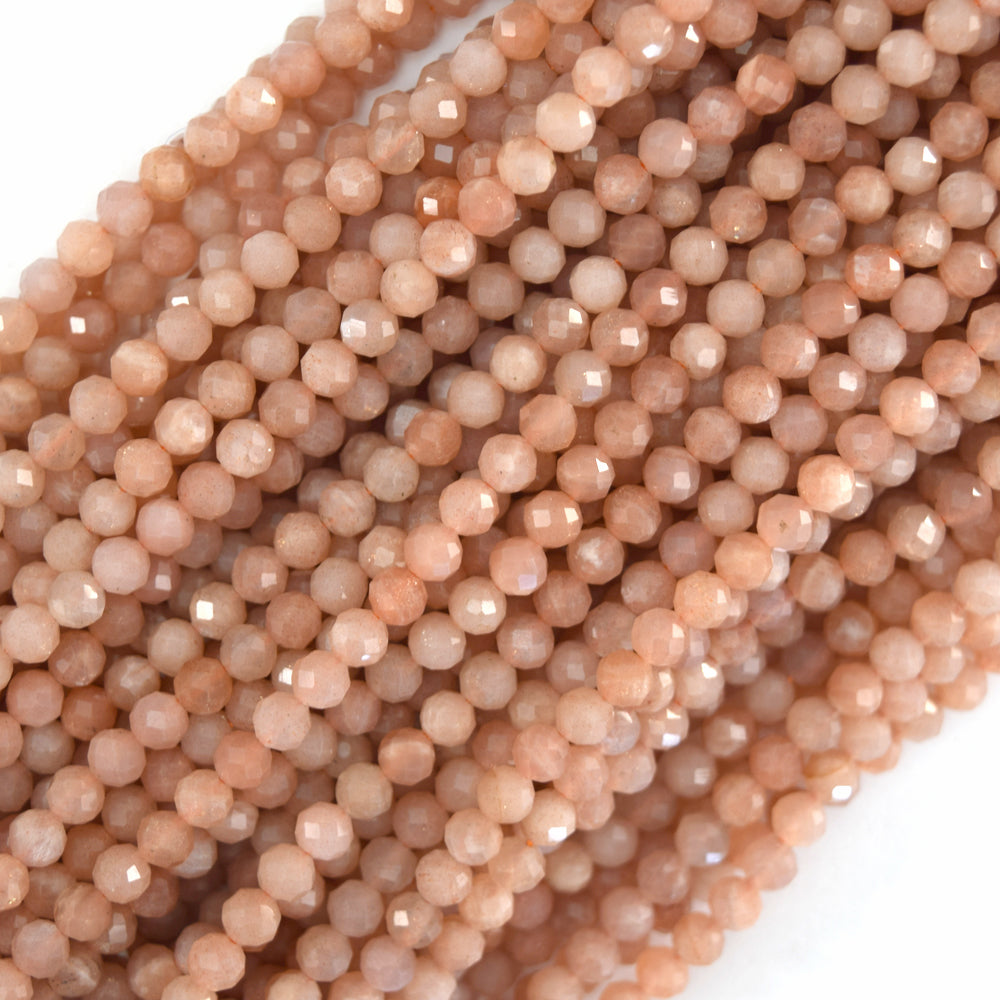 Natural Faceted Orange Sunstone Round Beads 15" Strand 3mm 4mm 6mm 8mm 10mm