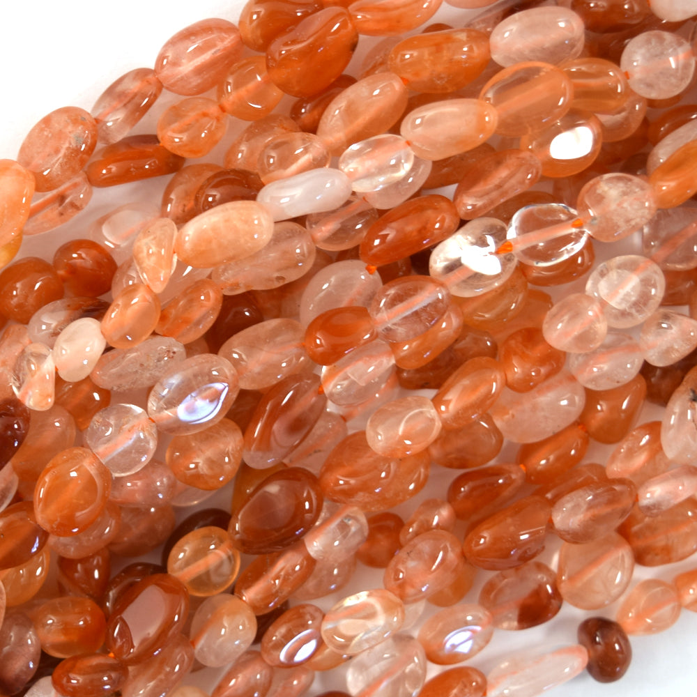 Natural Red Orange African Agate Pebble Nugget Beads 15.5