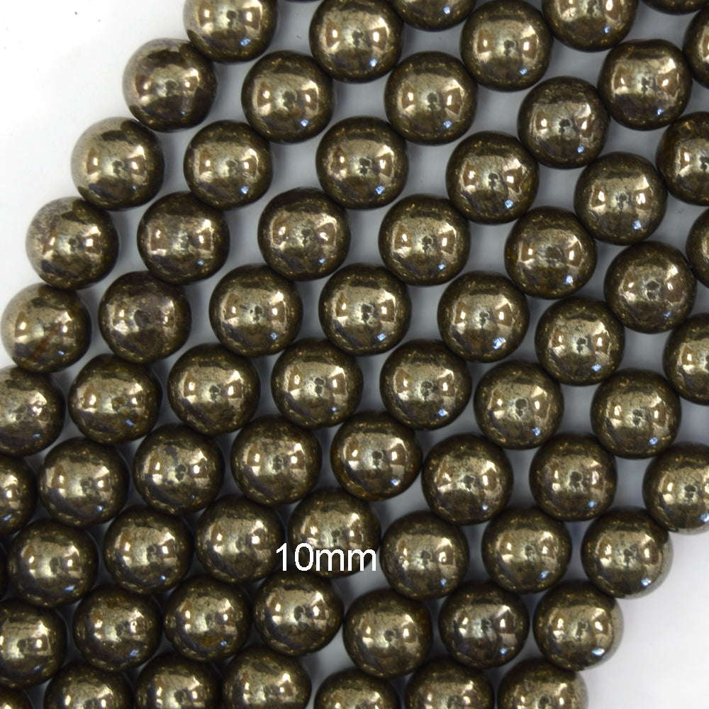 Natural Pyrite Round Beads Gemstone 15" Strand 6mm 8mm 10mm