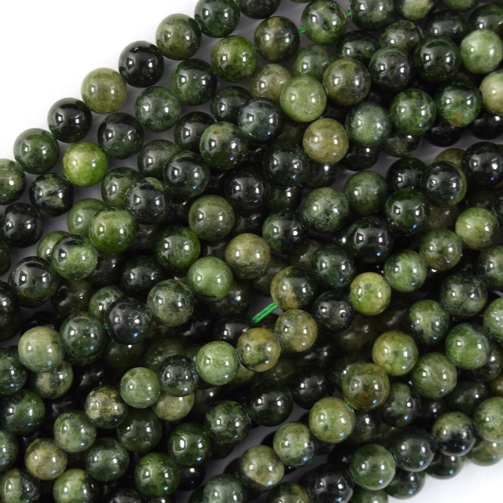 Natural Russian Green Chrome Diopside Round Beads 15.5