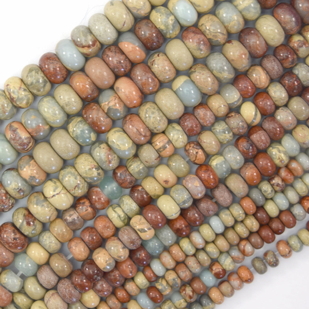 Natural Brown Blue Snake Skin Jasper Rondelle Button Beads 15.5" 4mm 6mm 8mm