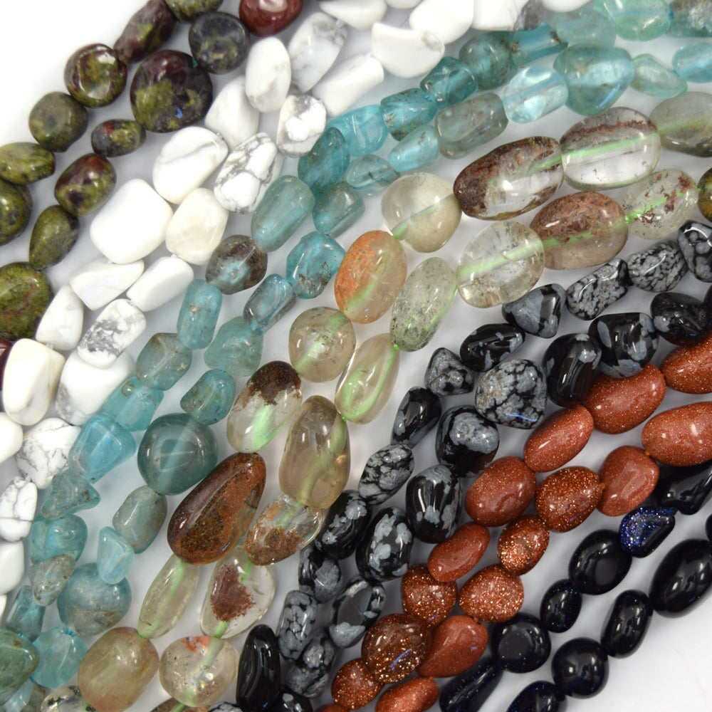 6mm - 8mm Natural Assorted Gemstone Pebble Nugget Beads 15.5" Strand