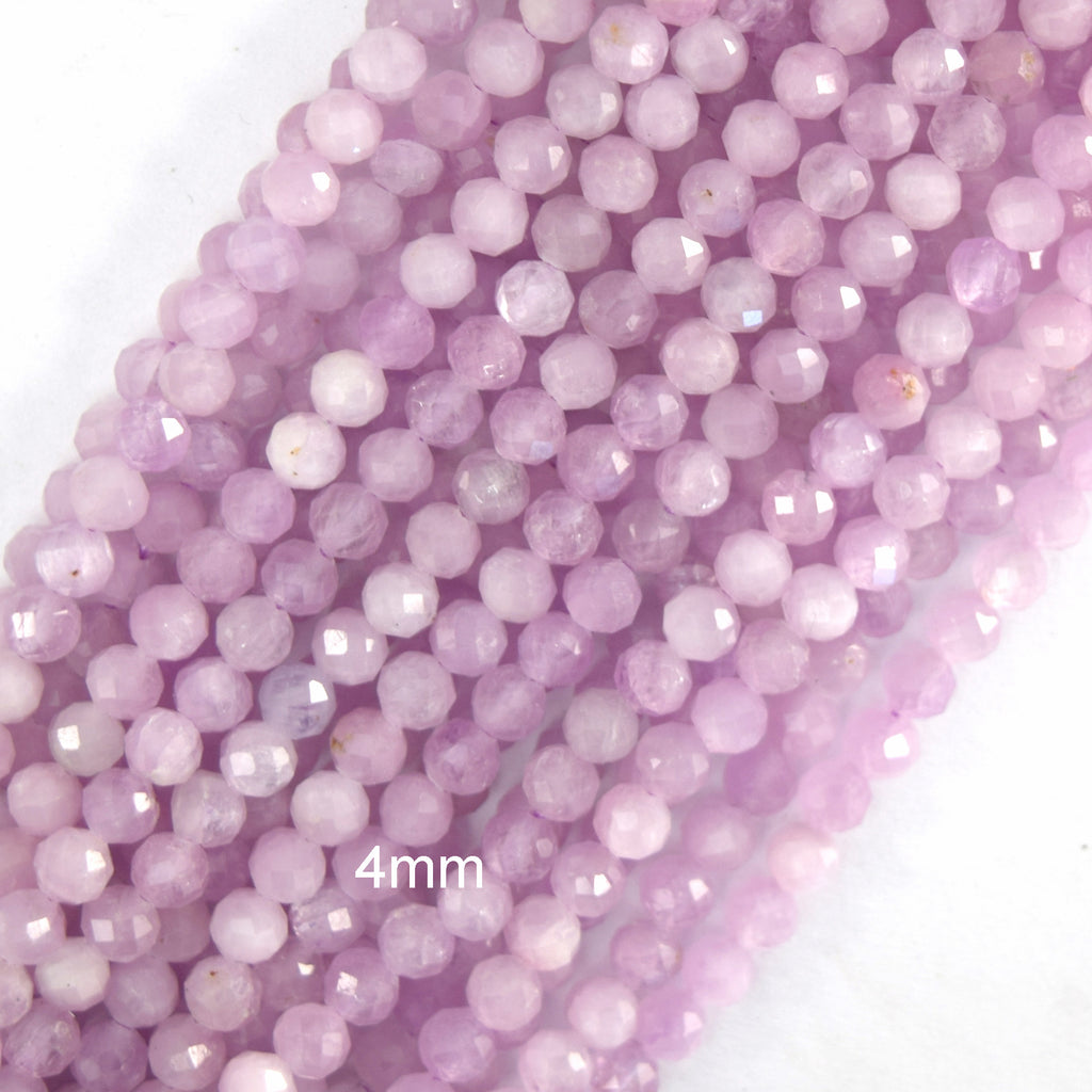 AA Natural Micro Faceted Light Purple Kunzite Round Beads 15.5" Strand 3mm 4mm