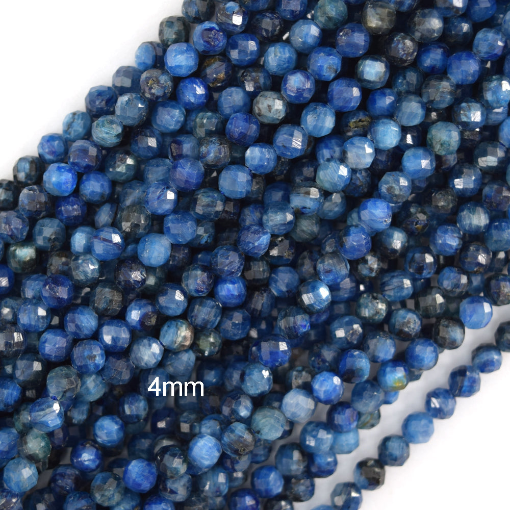 AA Faceted Blue Kyanite Round Beads Gemstone 15.5" Strand 3mm 4mm