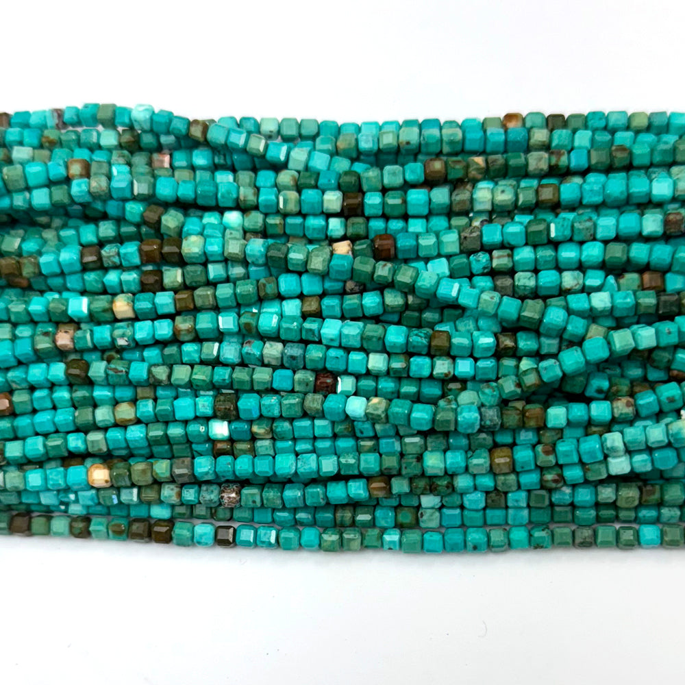 Faceted Brown Green Turquoise Cube Beads Gemstone 15.5