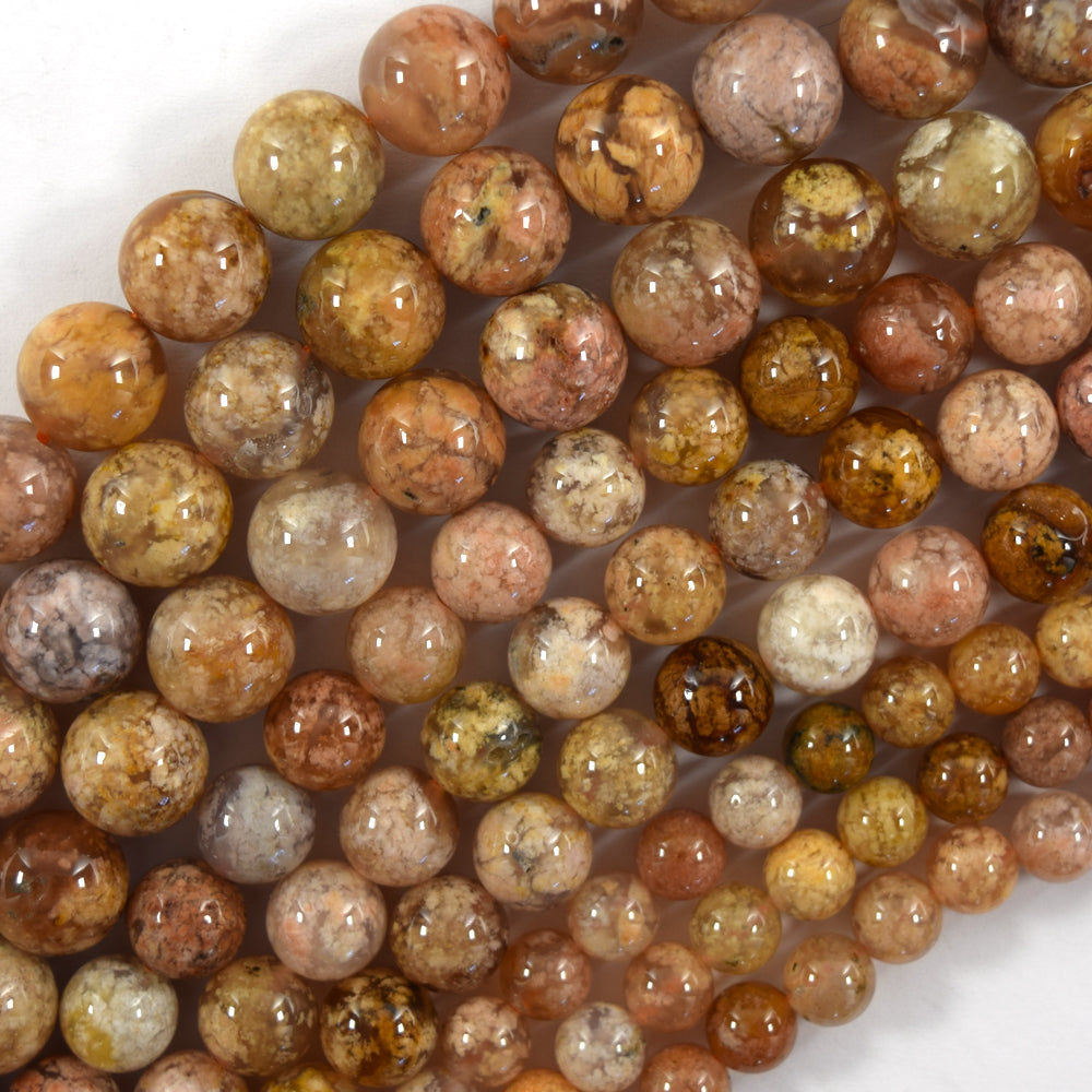 Natural Cherry Blossom Sakura Agate Round Beads 15" Strand 6mm 8mm 10mm S2