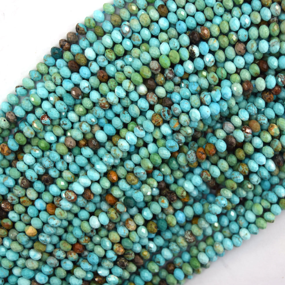 3x4mm faceted greenish blue turquoise rondelle button beads 15.5